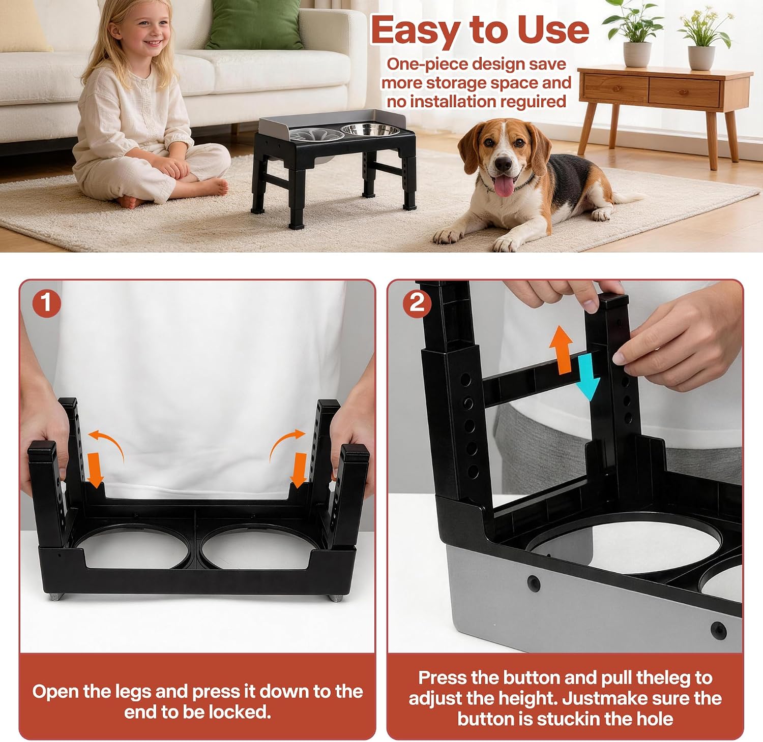 Pawise Elevated Dog Bowl Stand，Adjustable Height，Slow Feeder for Dogs | Splash proof,1 Slow Feeder Bowl， 2 stainless steel bowls, 6 heights for all dog sizes