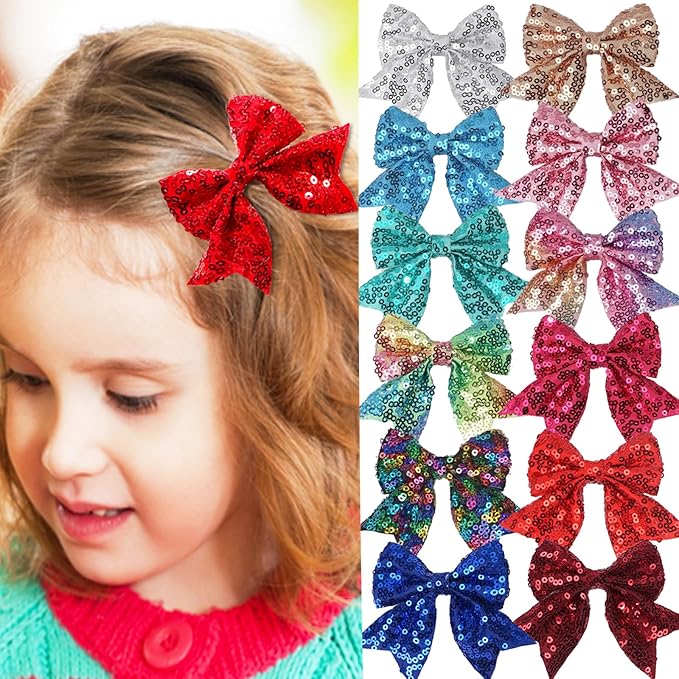 3-inch Sequined Bow Hair Clips For Baby Girls, Toddler, Kids and Young Women Birthday Party Wedding Christmas Occasions Pet Accessories Set of 2 (Purple)
