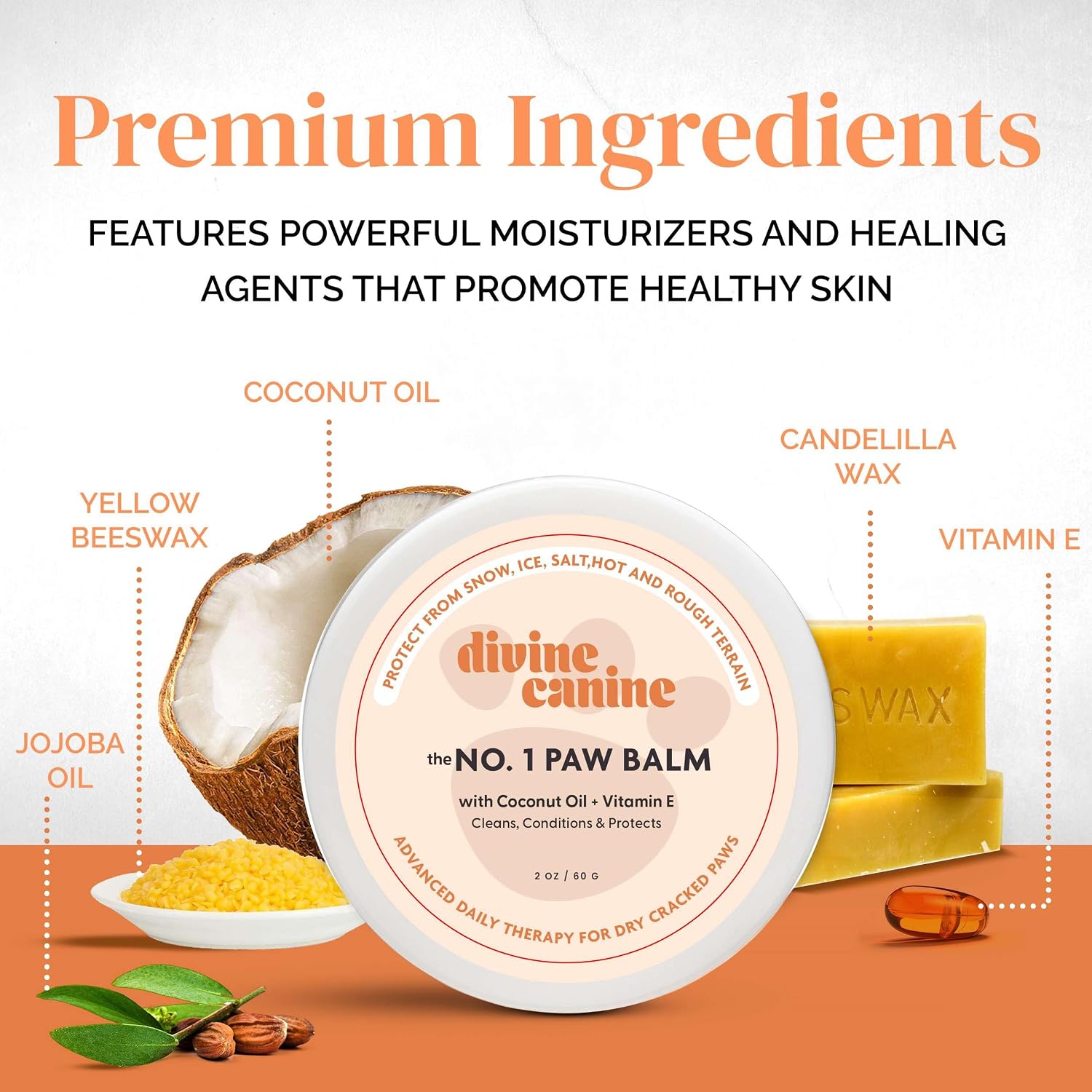 Dog Paw Balm - Paw Wax for Cracked Paws - Lick Safe - 2 oz | Lick-safe dog paw balm & wax with coconut oil, jojoba & vitamin E to soothe cracked paws & shield from hot pavement