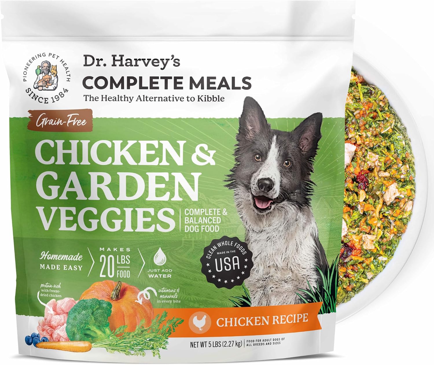 Dr. Harvey's Chicken & Garden Veggies Dog Food, Grain-Free (5 lb) | Dehydrated Food with Freeze-Dried Chicken