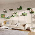 13-in-1 Cat Wall Shelves, Wall Mounted Cats Furniture Set with Plush Fabric, Cat Climbing Wall Systems, Cats Shelf with Moon Hammock, Condo, House, Step, Bridge Ladder, Scratching Post, Green