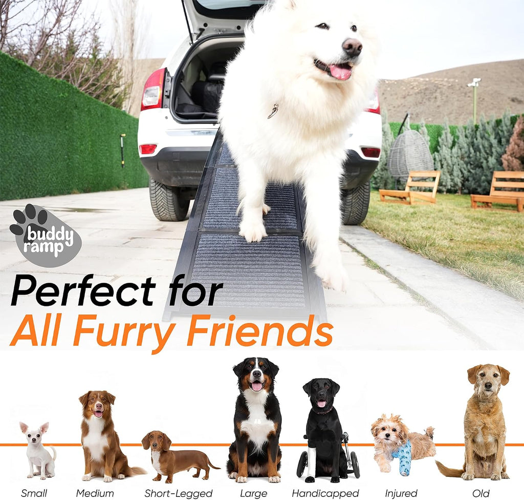 Dog Ramp for Car & Back Seat Cover Bundle – 63” Foldable Non-Slip Dog Ramp + Waterproof 57” Bench Seat Protector – Portable Pet Ramp & Car Seat Cover for SUV, Truck & Car Travel