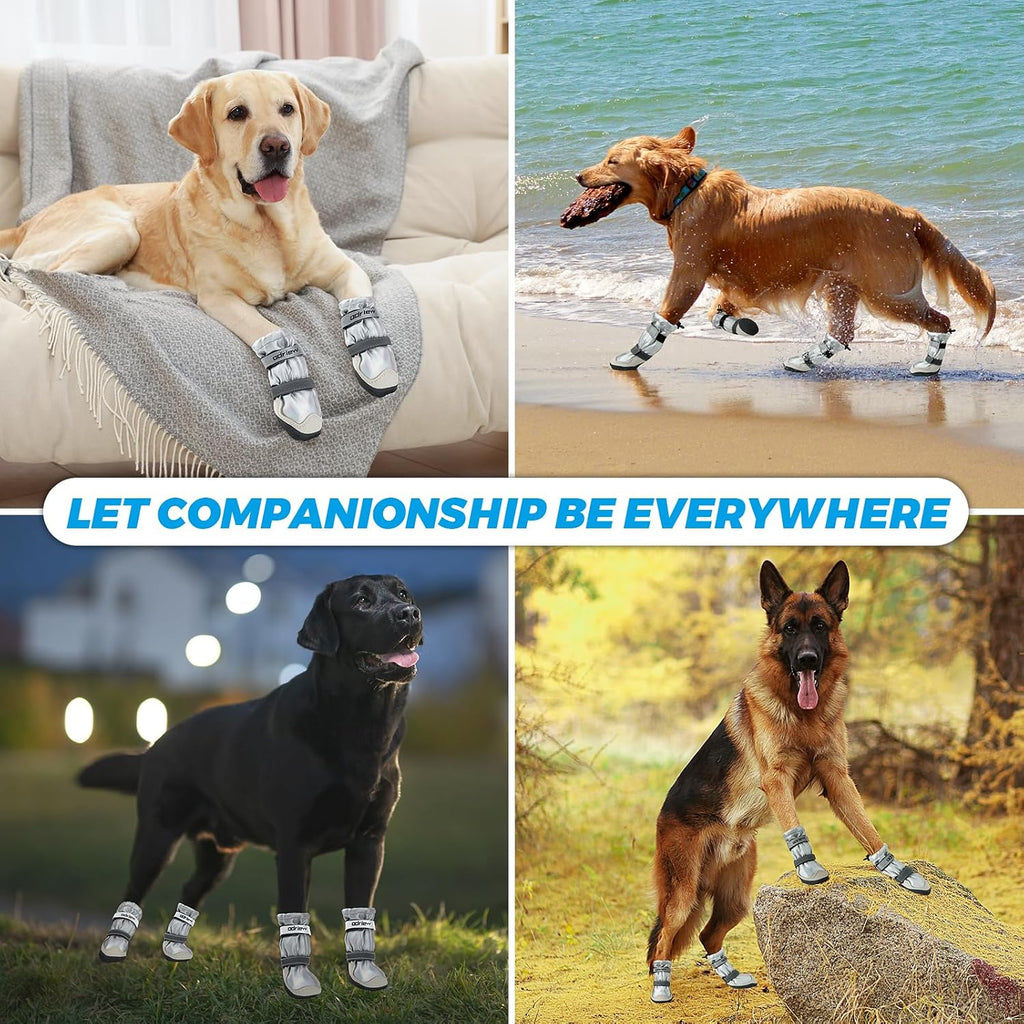 Dog Shoes Large Size Dogs, 4PCS Waterproof Dog Booties-Dog Boots & Paw Protectors, Medium Shoes for Dogs with Reflective Strip, Anti-Slip Sole for Rain, Snow and Summer Hiking. (8)