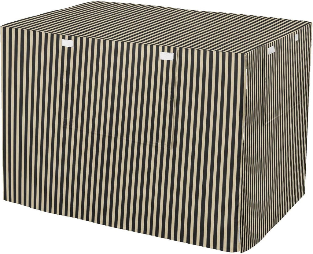 Beige Black Stripes Dog Crate Cover 42in Pet Kennel Cover | 600D Oxford Heavy Duty Kennel Covers, Breathable Mesh Window, Soundproof Waterproof Sunshade Universal Fit for Wire Cage