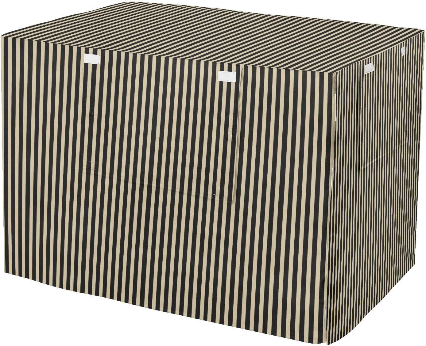 Beige Black Stripes Dog Crate Cover 42in Pet Kennel Cover | 600D Oxford Heavy Duty Kennel Covers, Breathable Mesh Window, Soundproof Waterproof Sunshade Universal Fit for Wire Cage