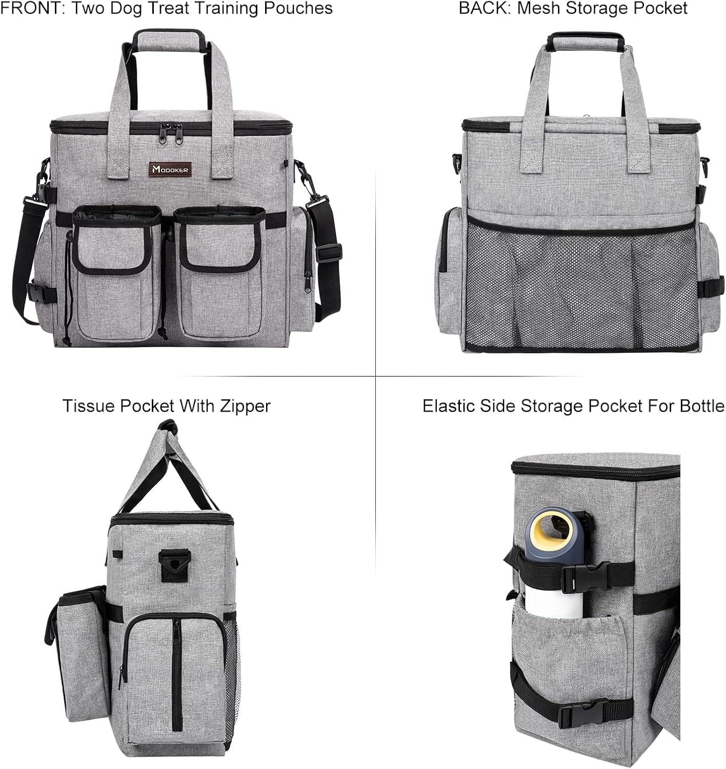 Dog Travel Bag, Airline Approved Pet Travel Bag with 2 Dog Treat Training Pouches for Weekend Pet Travel Supplies & Accessories, Light Grey | Dog travel accessories set with feeding supplies, bowls, mat, and strap. Ideal for weekend trips.