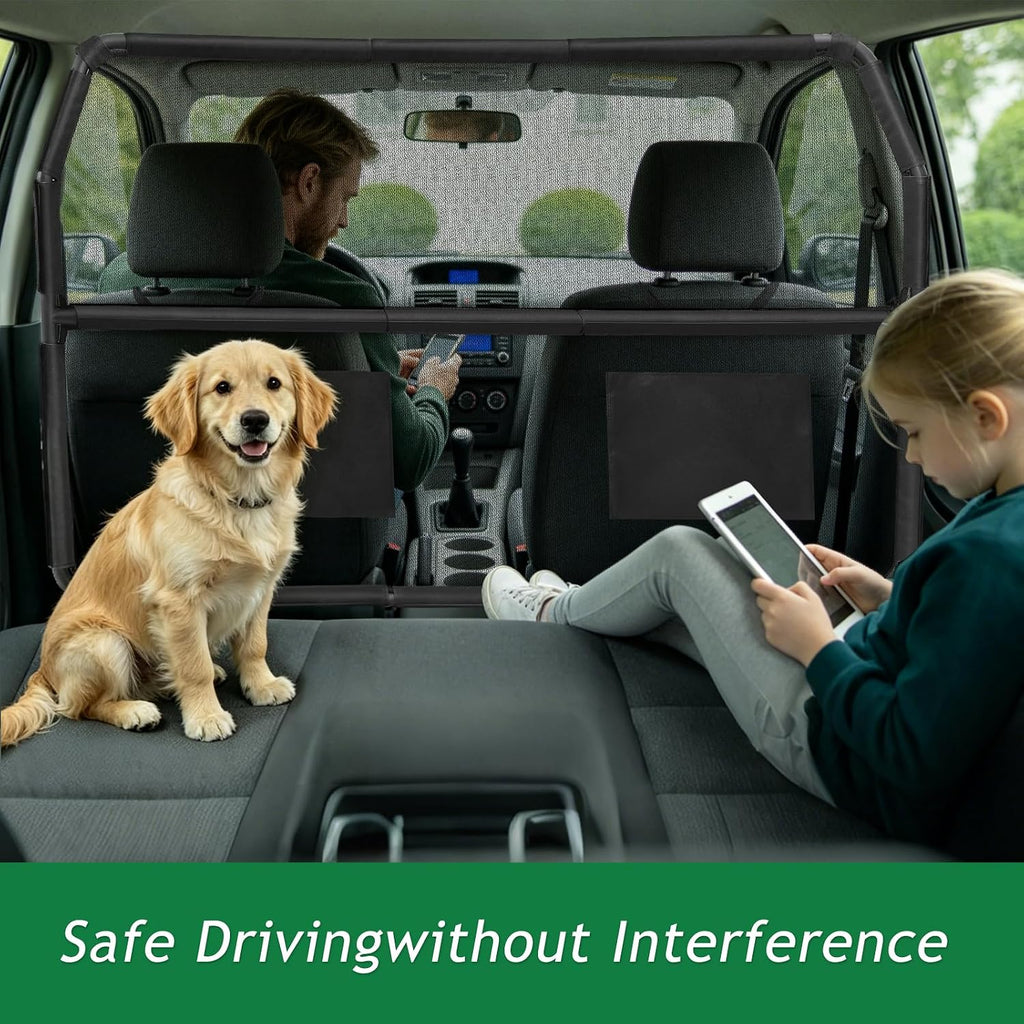 Dog Car Barrier for SUVs, 50" Wide Car Divider with See-Through Net Mesh, for Small Trucks and Cargo Area, SUVs & Mid-Sized Vehicle, SUV Dog Barrier Escape-Proof, Universal-Fit Pet Divider Gate