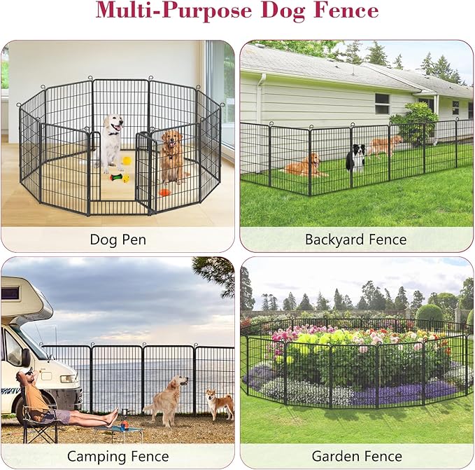 Dog Playpen 40 inch Dog Fence for Outdoor Indoor Use Heavy Duty Metal Dog Pen for Large Dogs, Rustproof Pet Playpen Portable Pet Fence Outdoor for Yard, RV Camping, Customizable, 28 Panels