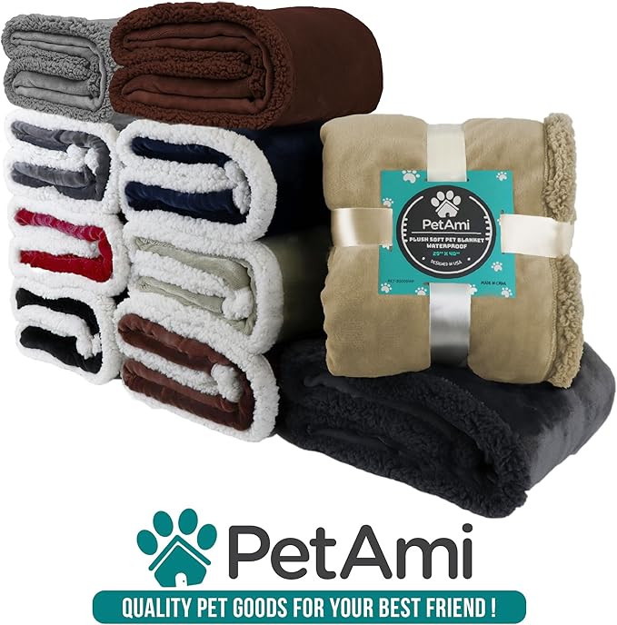 PetAmi Waterproof Dog Blanket for Queen Bed Large XL Dog Throw for Couch Cover Leakproof Furniture Protection, Sherpa Fleece, Reversible Soft Washable 90x90 Gray Gray