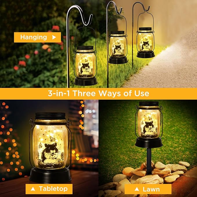 kyoryuger Hamster Gifts for Women/Men Hamster Solar Lanterns Mom Birthday Present Lantern Pet Loss Pet Memorial Lights Solar Garden Decoration Outside for Yard, Patio,Backyard,Porch Torche