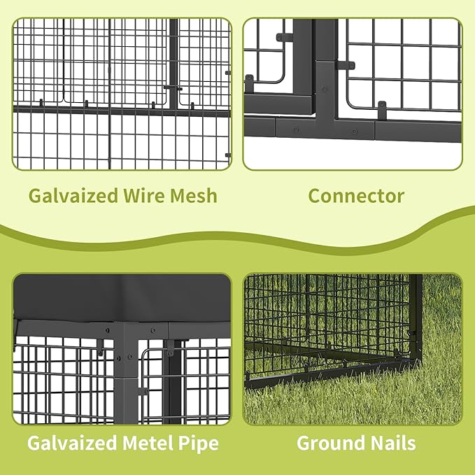 354" x 118" Large Outdoor Dog Enclosure,Heavy Duty Dog Cage with Roof,Galvanized Steel Dog Kennel Fence with Double Safety Locks