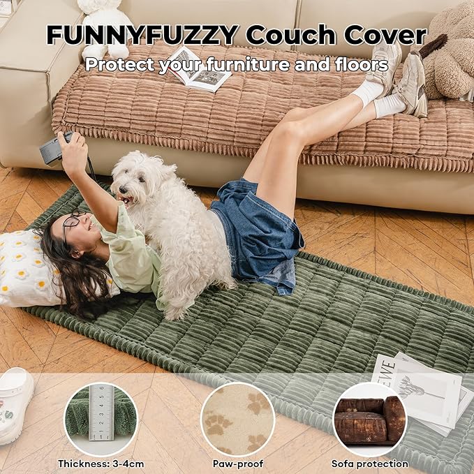 FUNNY FUZZY Pet Couch Covers for Sofa, Washable Dog Couch Cover Protector for Dogs, Flannel Couch Covers for Dogs Pet Friendly Pets Mat Bed Sofa Cover (Brown, 27.6"×59.1")