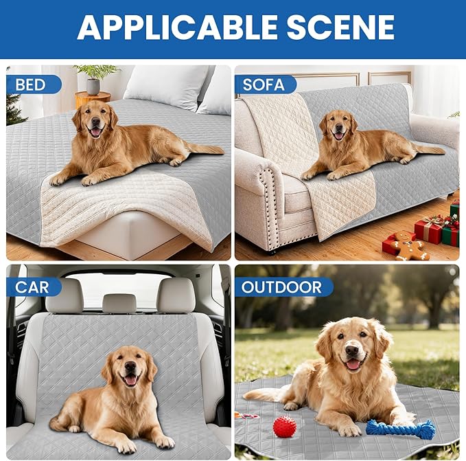Waterproof Dog Bed Cover Pet Blanket, Soft Couch Cover for Dogs Washable, Non-Slip Dog Blanket Protect Furniture Couch Sofa Car for Puppy Large Dogs Cat (40x50 Inch, Light Grey)