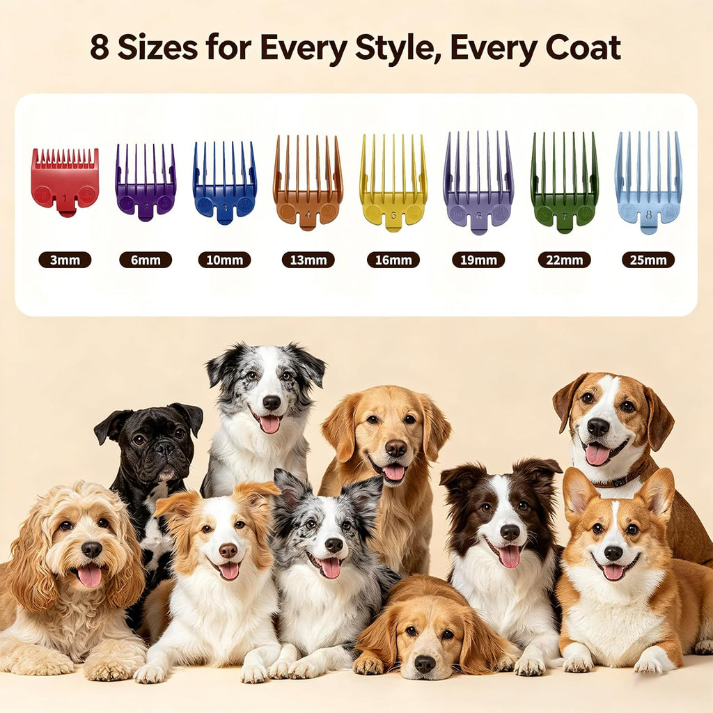 Dog Cordless Grooming Kit Low Noise for Heavy Thick Hair&Coats | <55dB Quiet, 240Min Runtime,LED Display,8 Combs,Stainless Steel Blade,Dog Trimmer for Thick/Matted/Knotted/Hair(Sliver)