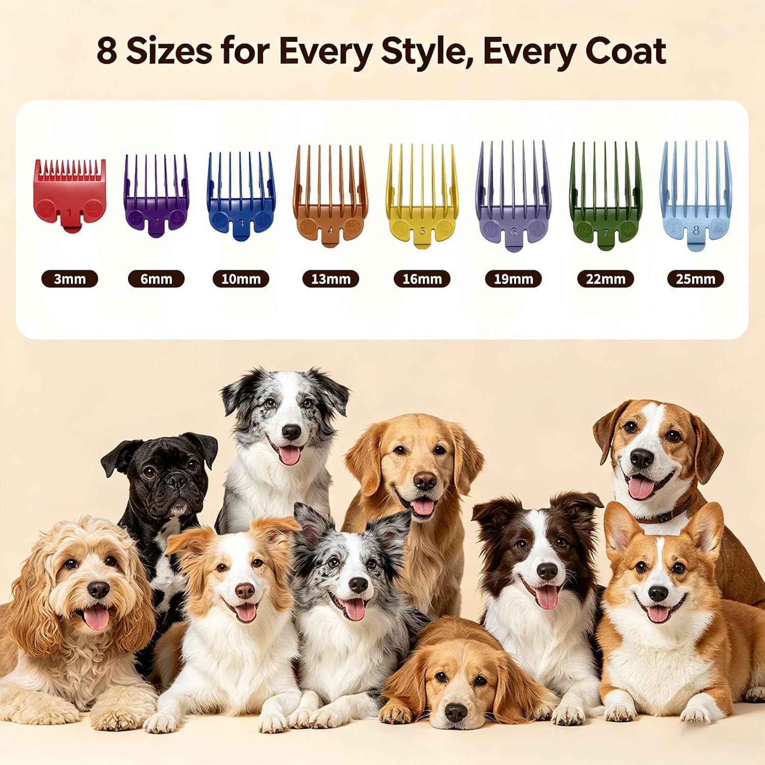 Dog Cordless Grooming Kit Low Noise for Heavy Thick Hair&Coats | <55dB Quiet, 240Min Runtime,LED Display,8 Combs,Stainless Steel Blade,Dog Trimmer for Thick/Matted/Knotted/Hair(Sliver)