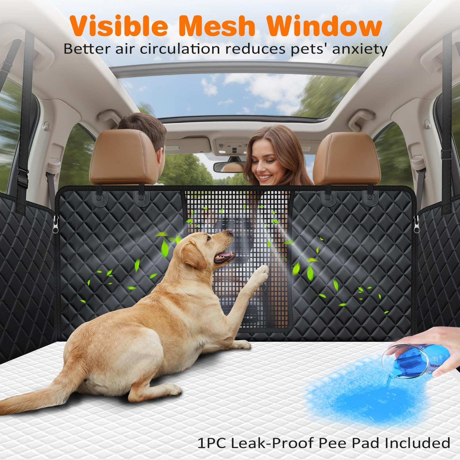 URPOWER Dog Car Seat Cover for Back Seat, Waterproof Hammock for Car & SUV | Mesh Window, Side Flaps, 600D Oxford, Scratch Resistant, Non-Slip, Easy Install, Machine Washable, Pee Pad Included