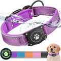 Airtag Dog Collar with Waterproof Air Tag Holder, Luminous Reflective, Soft Padded, Adjustable Nylon Pet Collar for Small Medium Large Heavy Duty Dogs,Purple, XL