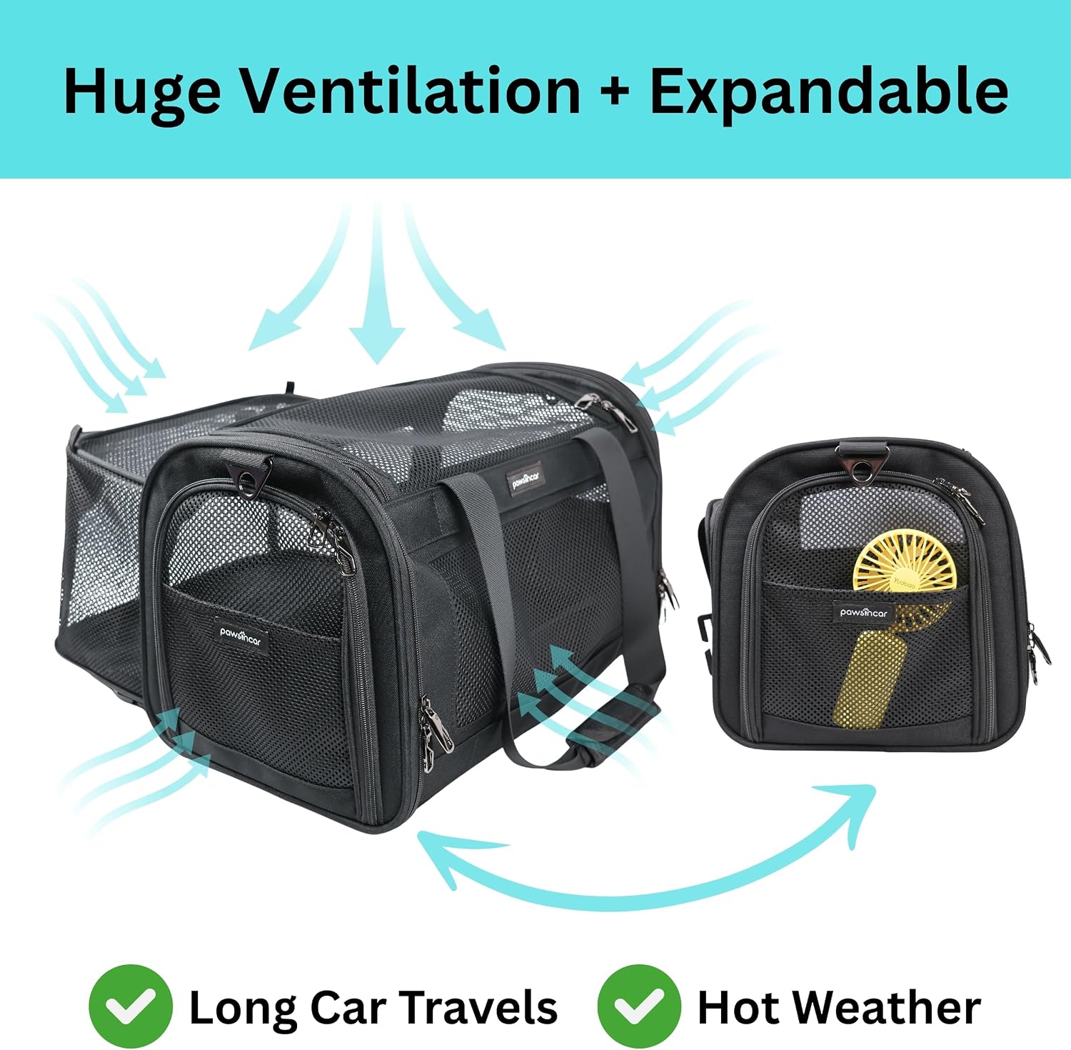 Crash-Tested Expandable Cat Carrier for Crash Protection | 2-in-1 Crash-Tested Small Dog Car Seat & Portable Pet Carrier | CPS Certified for Crash Protection & Safe Pet Travel