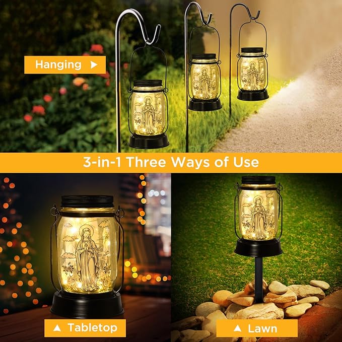 kyoryuger Virgin Mary Religious Gifts for Women/Men Virgin Mary Praying Solar Lantern Mom Birthday, Mothers Day, Religious Solar Garden Decoration Outside for Yard, Patio,Backyard,Porch, Torches