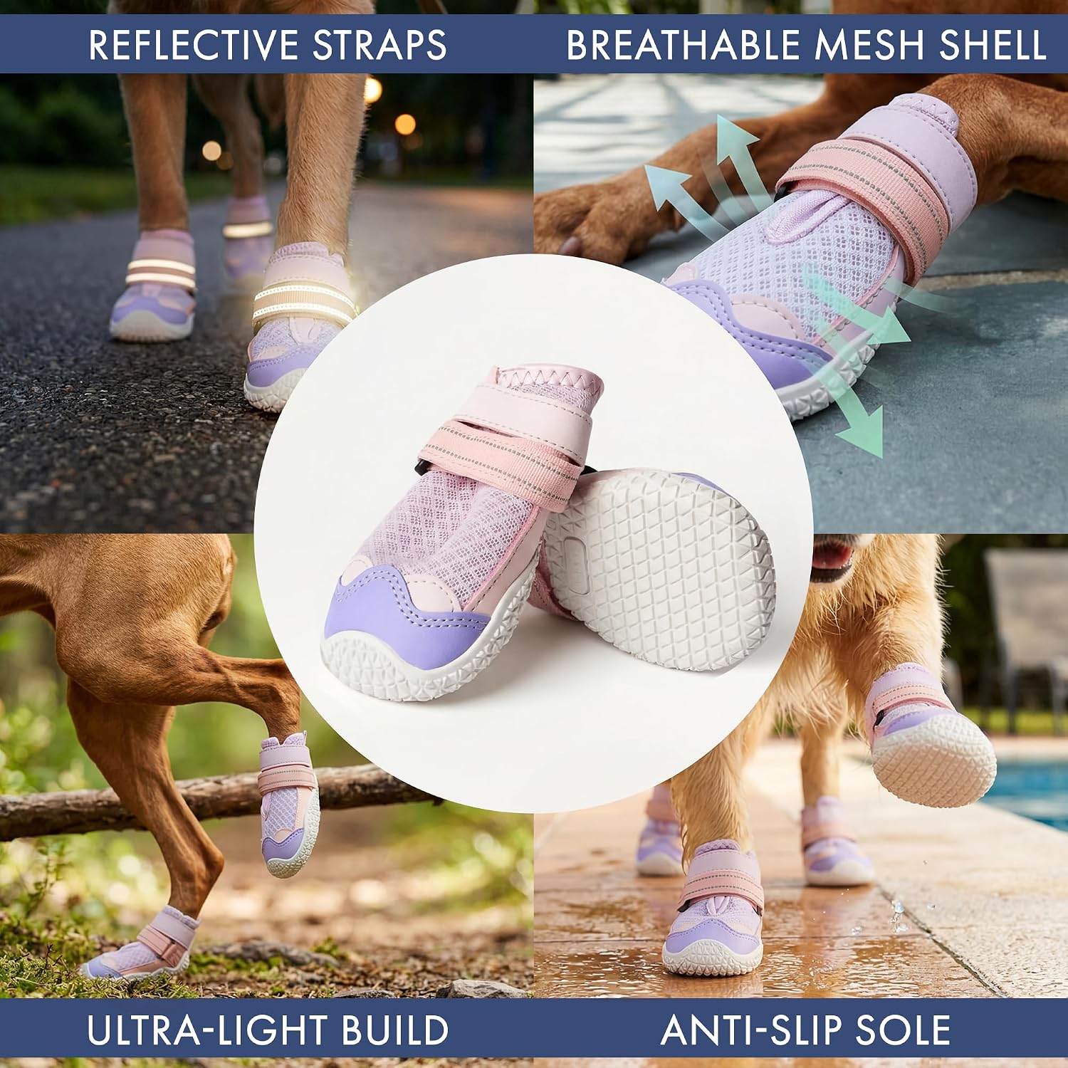 Spark Paws 365 Dog Shoes - All-Season Boots for Winter Snow & Hot Pavement | Water-resistant, anti-slip, stay-on straps - rain, ice & summer booties in one. Reflective; small, medium & large dogs