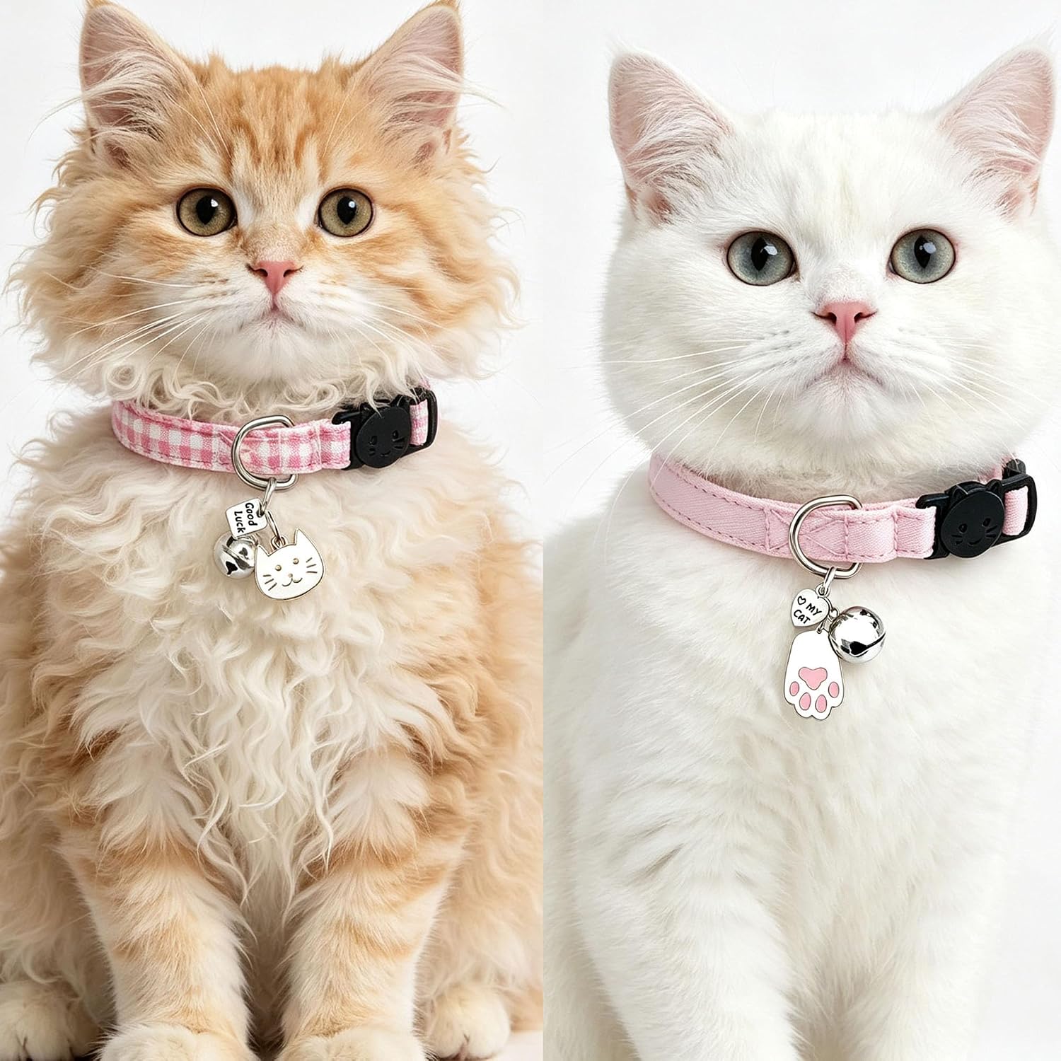 Cat Collars Breakaway Cotton with Bell for Girl Cats 2 Pack Adjustable Female Kitten Collars for Small Large Adult Cats
