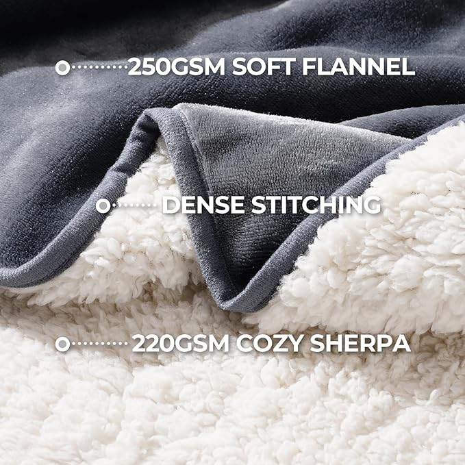 Sunheir Waterproof Blanket for King Size Bed, 108"x86" Reversible Soft Sherpa Fleece Flannel Throw, Leakproof Spill-Proof Dog Pet Blanket, Furniture & Sofa Protector, Camping, Travel, Grey