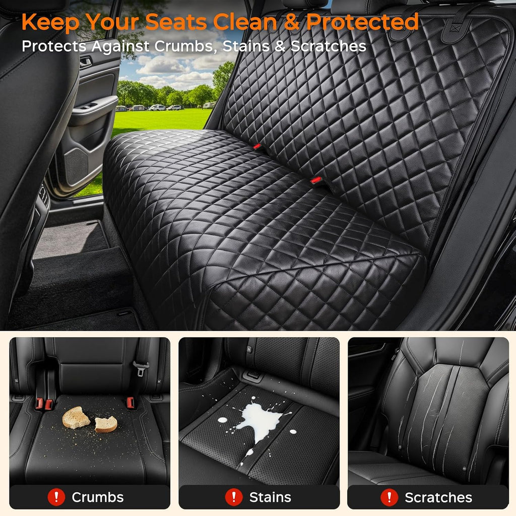 URPOWER Dog Car Seat Cover for Back Seat, Waterproof PU Leather | Non-Slip, Scratch-Resistant Rear Bench Seat Protector for Dogs, Easy to Clean, for Compact Cars and Small SUVs