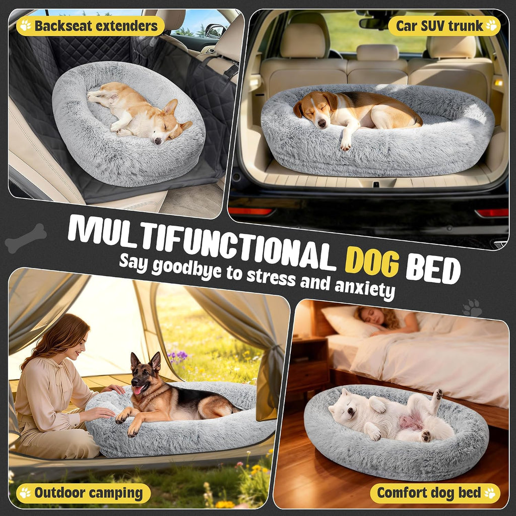 Loiion Orthopedic Car Dog Bed for Large Dogs, Waterproof Faux Fur Calming Travel Bed, Non-Slip Washable Backseat Bed for SUV & Sedan | Joint Support for Senior/Arthritic Pets