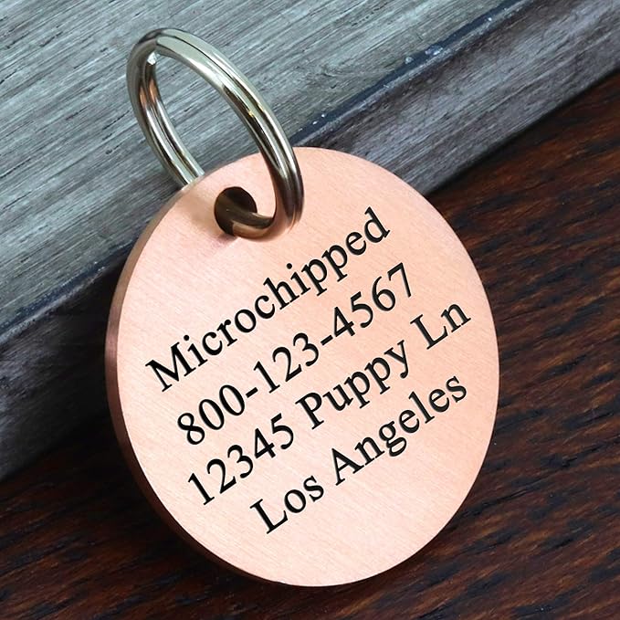 Ultra Joys Stainless Steel Pet ID Tag Dog Name Tags Personalized Front and Back Engraving, Customized Dog Tags and Cat Tag, Optional Engraved on Both Sides, Round Mountain on Bottom, Rose Large