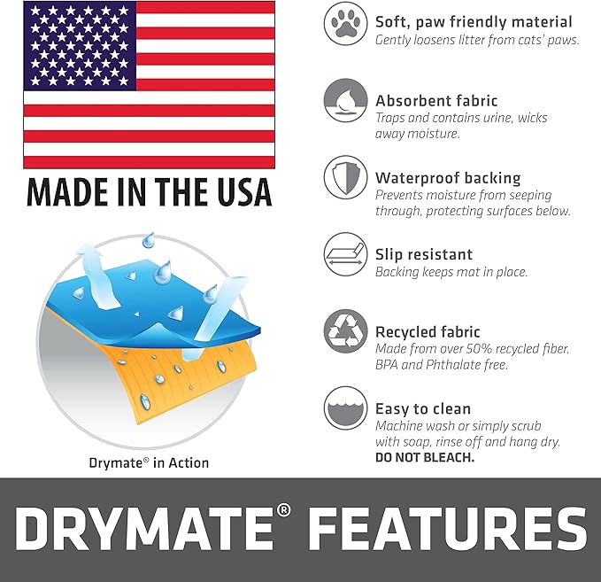 Drymate Cat Litter Box Mat, Litter Trapping Mat, Waterproof, Urine-Proof, Absorbent, Machine Washable, Soft on Paws, Contains Mess, Protects Floors, Kitten Supplies, Beige, 29x36 XL