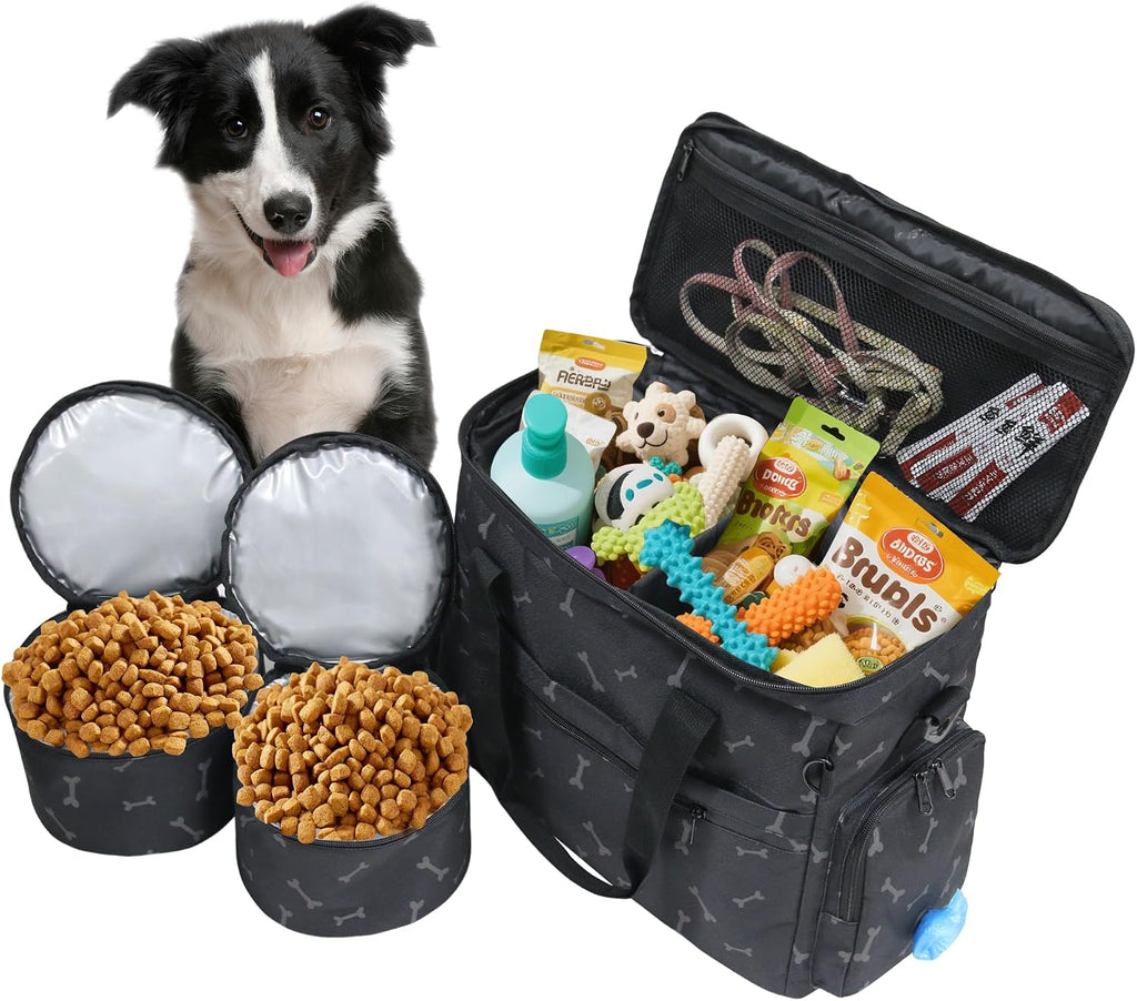 MYDAYS Dog Travel Bag, Pet Luggage Suitcase, Weekend Tote Carrier with Collapsible Bowl (Black1)