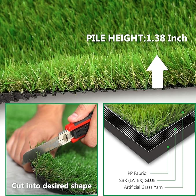 Artificial Grass Rug Outdoor Indoor 9FTX65FT Fake Grass Carpet Green Synthetic Grass Pet Turf Realistic Faux Grass Rug with Drain Holes for Garden Lawn Landscape Balcony Home Decor Patio