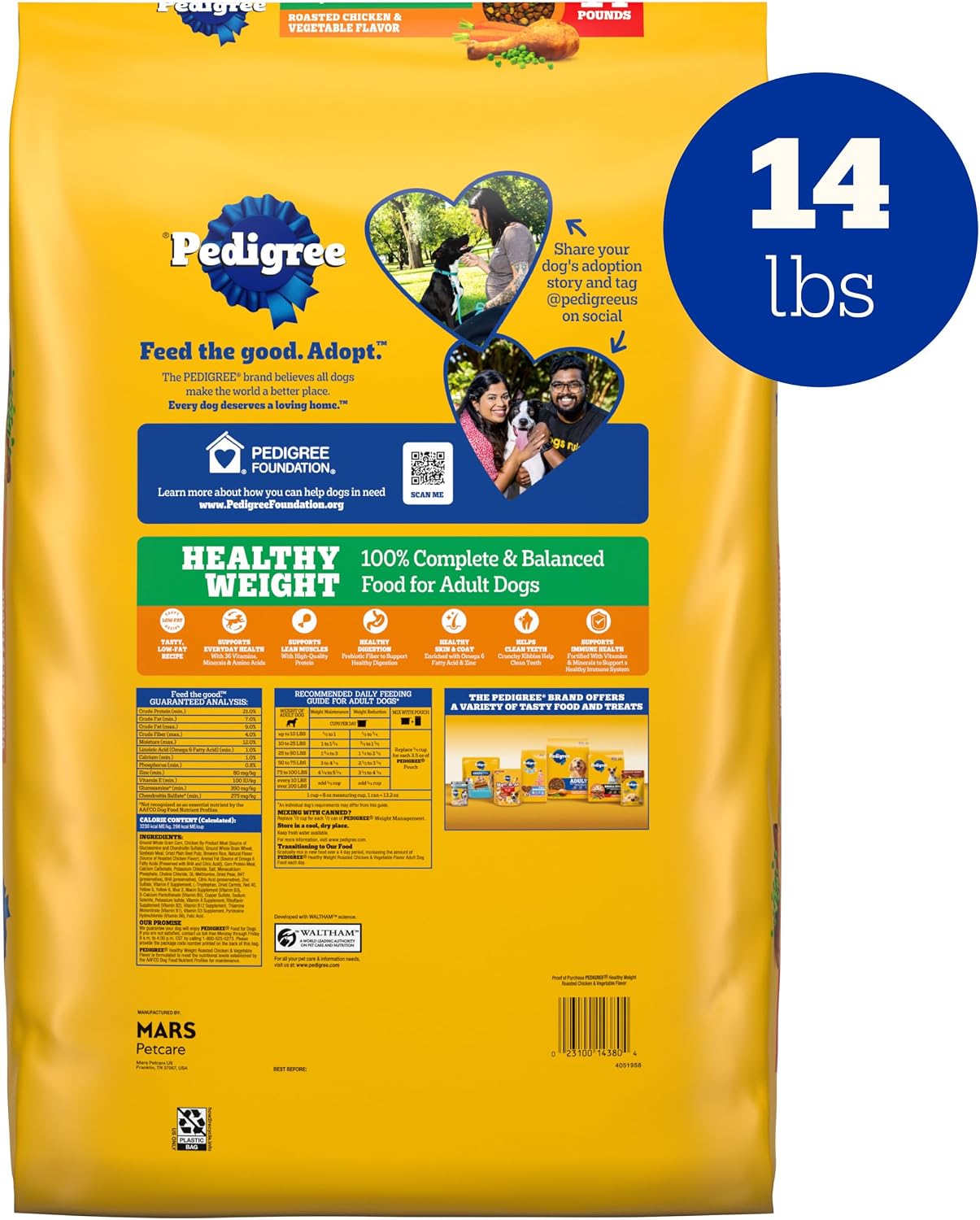Pedigree Healthy Weight Adult Dry Dog Food, Chicken and Vegetable, 14 lb | Low-fat recipe, complete & balanced, 36 vitamins & minerals, protein for lean muscle support, prebiotic fiber for digestion