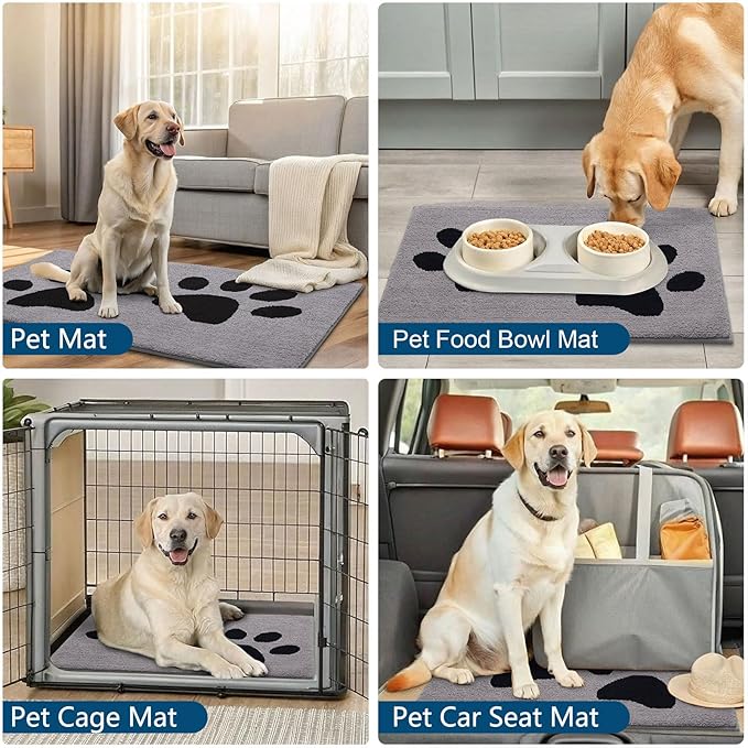Buganda Dog Door Mat for Muddy Paws, Absorbent Dirt Trapper Washable Indoor Doormats, Non Slip Low-Profile Mud Mat for Dogs, Front Entrance Doormat for Inside Floor (59x35 Inches, Grey)