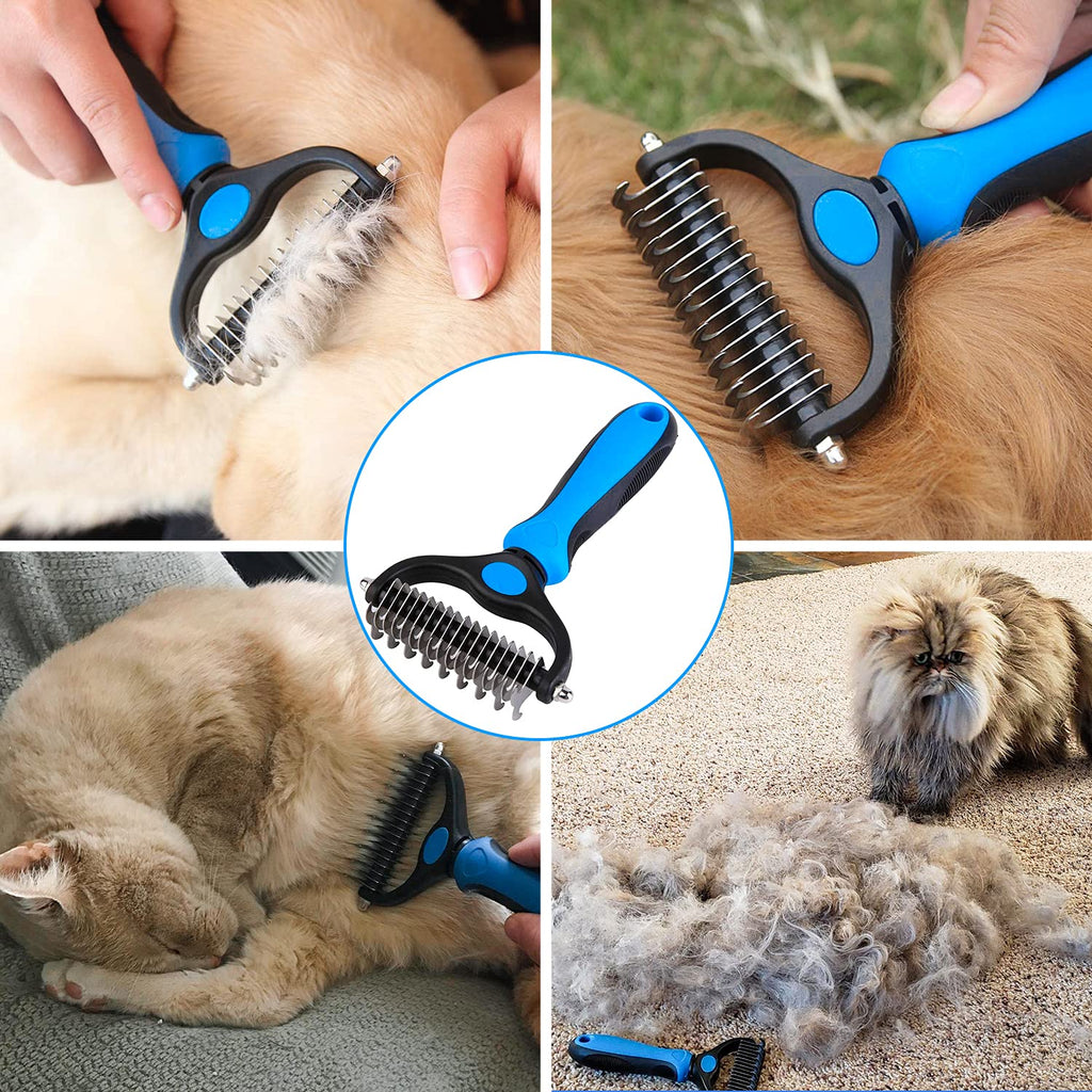 Pet Grooming Rake, Dog Undercoat Rake Cats Shedding Brush Double-Sided Deshedding Dematting Tool Brushes Comb for Dogs & Cats to Easy Remove Undercoat Mats Tangle