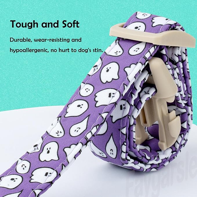 Faygarsle Halloween Dog Collar with Charm, Purple with Ghost Pattern, for Small Medium Large Dogs XS