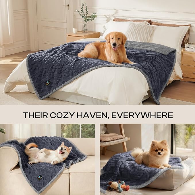 Luciphia Waterproof Pet Blanket, Liquid Pee Proof Dog Blankets for Sofa Bed Couch, Reversible Sherpa Fleece Furniture Protector Cover for Small Medium Large Dogs Cats,Dark Grey Large（65" x 57"）