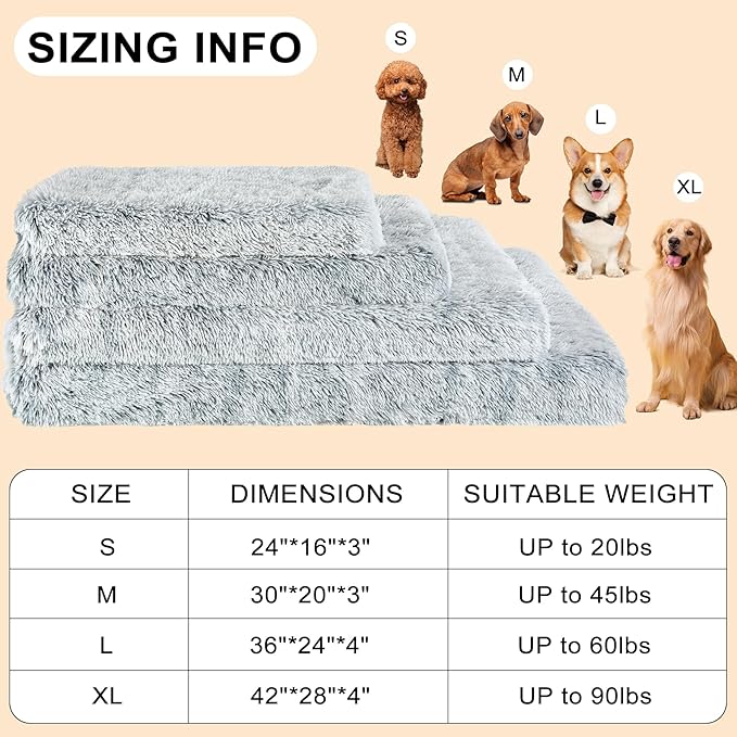 Fluffy Orthopedic Dog Beds for Large Dogs with Washable Removable Cover Dog Crate Bed Egg Crate Foam Support Plush Pet Pad Mat with Anti-Slip Bottom(Grey,42 * 28)