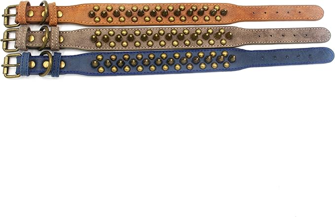 Spiked Dog Collar Soft Pu Leather Mushrooms Rivet Spike Studded Puppy Adjustable Pet Collars for Small Breeds (L, Blue1)