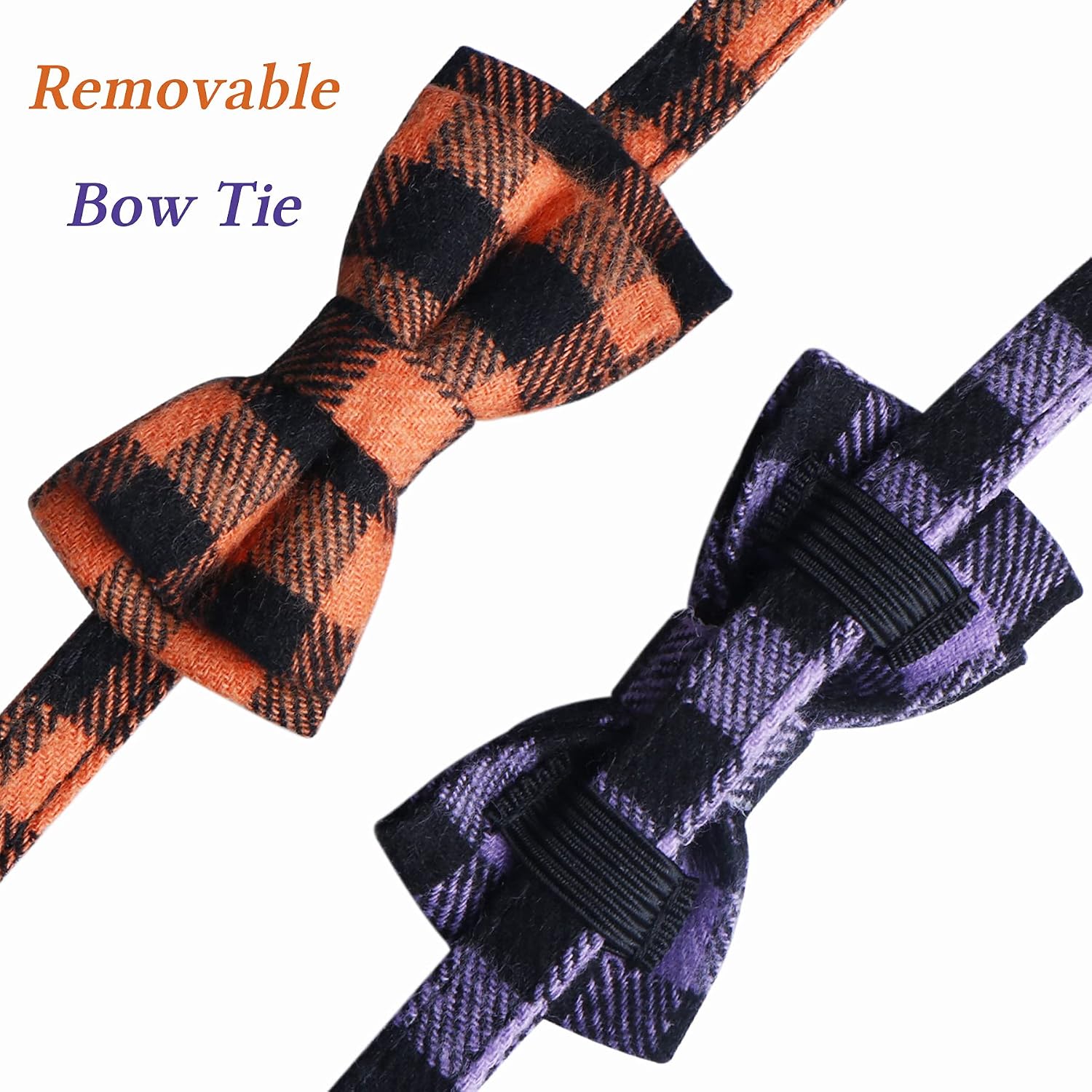 STMK 2 Pack Halloween Plaid Cat Collars with Bow Tie Bell, Breakaway Adjustable Pumpkin Cat Kitten Collars with Bowtie Bell for Halloween Cats Kittens Costume Decorations