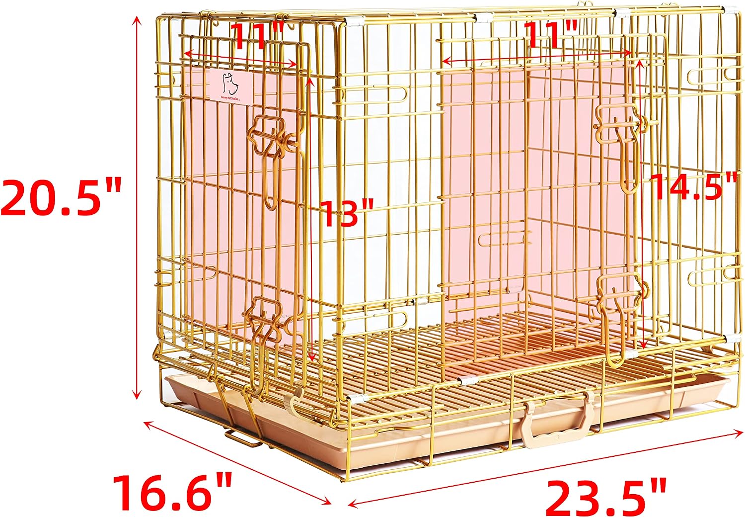 Homey Pet 24 Inch Small Dog Crate for Puppy, Copper Gold Wire Cage Kennel | Rust/Peel-Resist Nano-Coat, Collapsible, Removable Grid & Tray, Dual Doors w/ 4 Locks, Indoor Potty Training, Portable Travel