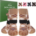 Dog Socks to Prevent Licking Paws,Anti Slip Dog Shoes for Hot Pavement,Dog Booties for Hardwood Floors,Dogs Boots & Paw Protectors for Small Medium Large Senior Dogs,British Style,Khaki M
