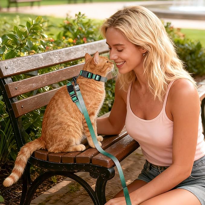 Cat Harness and Leash Set, 3-in-1 Escape Proof Adjustable, Comfortable Soft Lightweight, Safe, Easy to Wear, Walking Travel Kitten Harness for Small Medium Large Cats (Light Green)