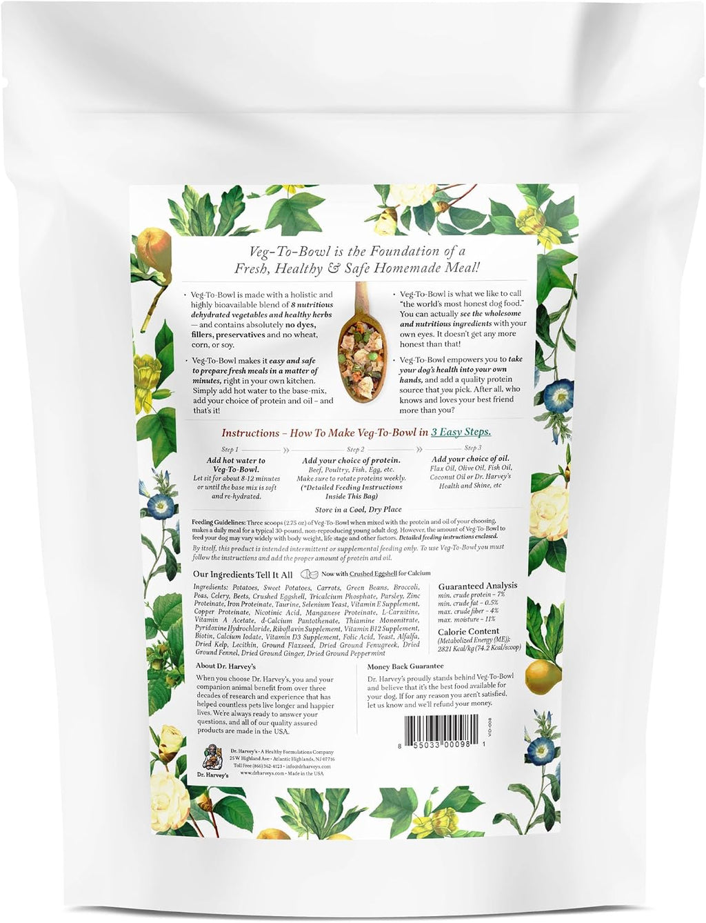 Dr. Harvey's Veg-to-Bowl Dog Food, Human Grade Dehydrated Base Mix for Dogs, Grain Free Holistic Mix (3 Pound) | Dehydrated - Holistic Mix