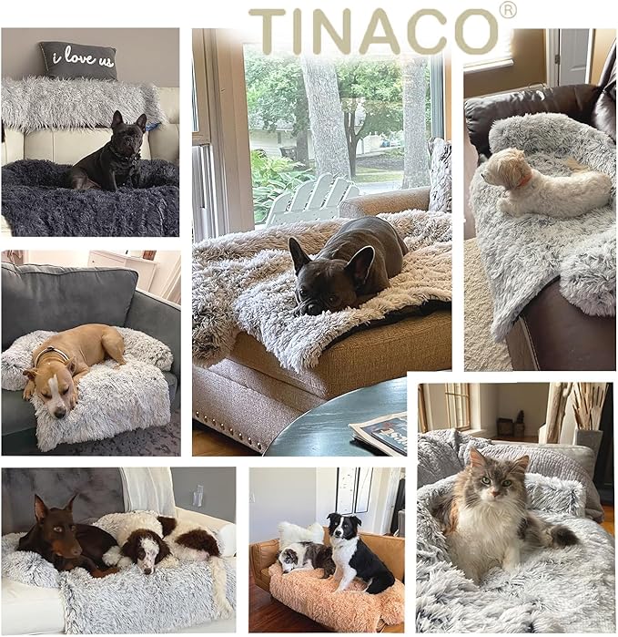Tinaco Calming Dogs/Cats Bed Mats, Dog Pad Washable Removable Couch Cover, Plush Long Fur Mat for Pets, Waterproof Lining, Perfect for Small, Medium and Large Dogs and Cats (Gradient Brown, M)