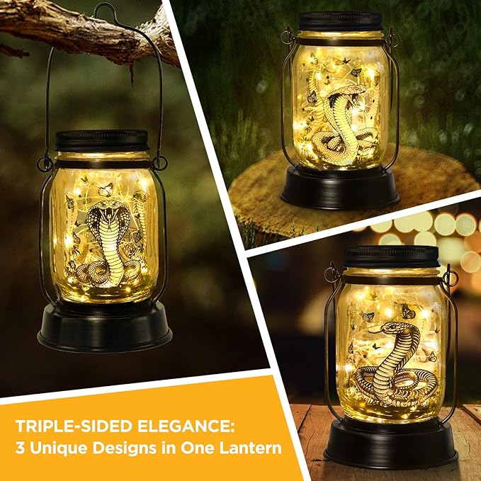 Snake Gifts for Women/Men Snake Solar Lanterns Mom Birthday King Cobra Snakes Animal Lovers Lantern Animal Memorial Lights Solar Garden Decoration for Yard, Patio,Backyard,Porch Torches, Home Decor