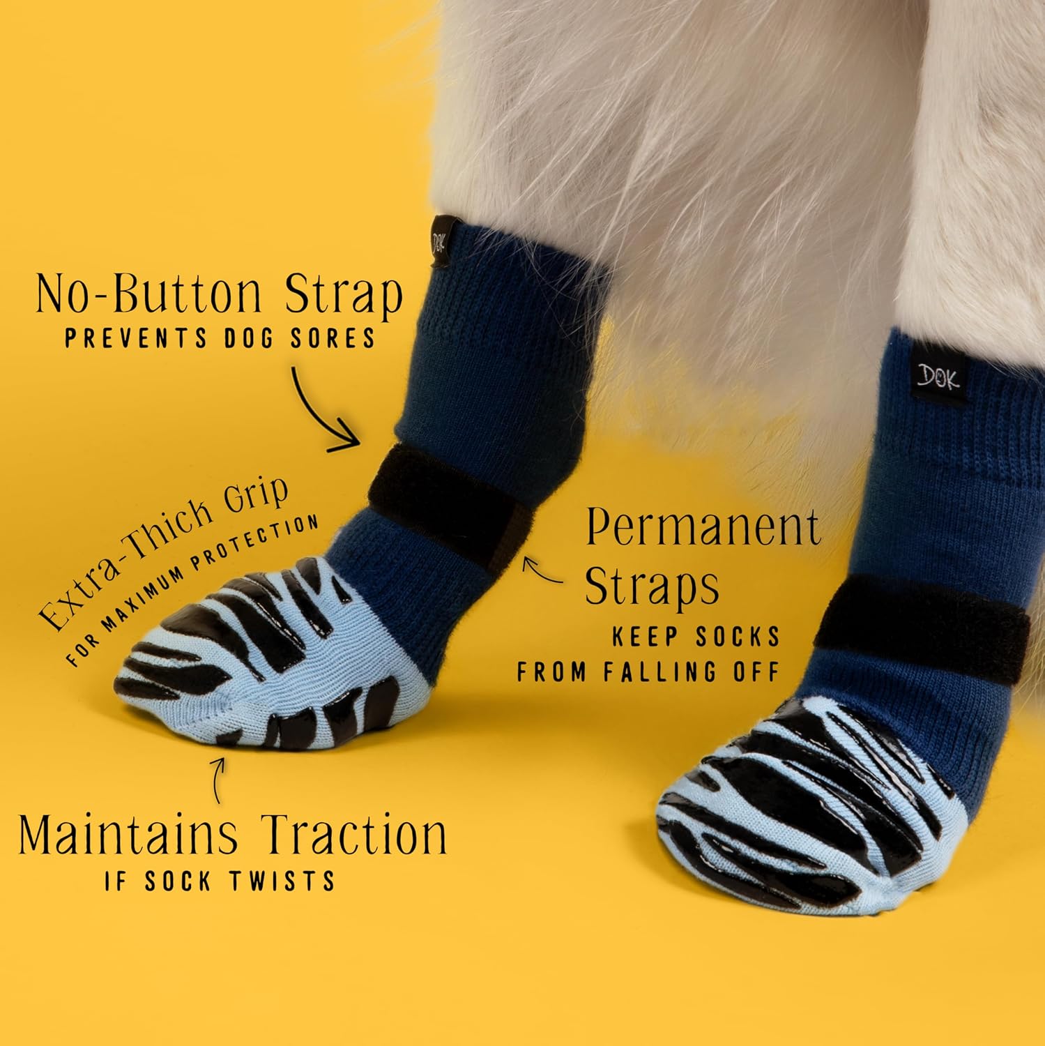 DOK TigerToes Premium Non-Slip Dog Socks for Hardwood Floors - Extra-Thick Grip that Works Even When Twisted - Prevents Licking, Slipping, and Great for Dog Paw Protection (Breezy Blue, Large)