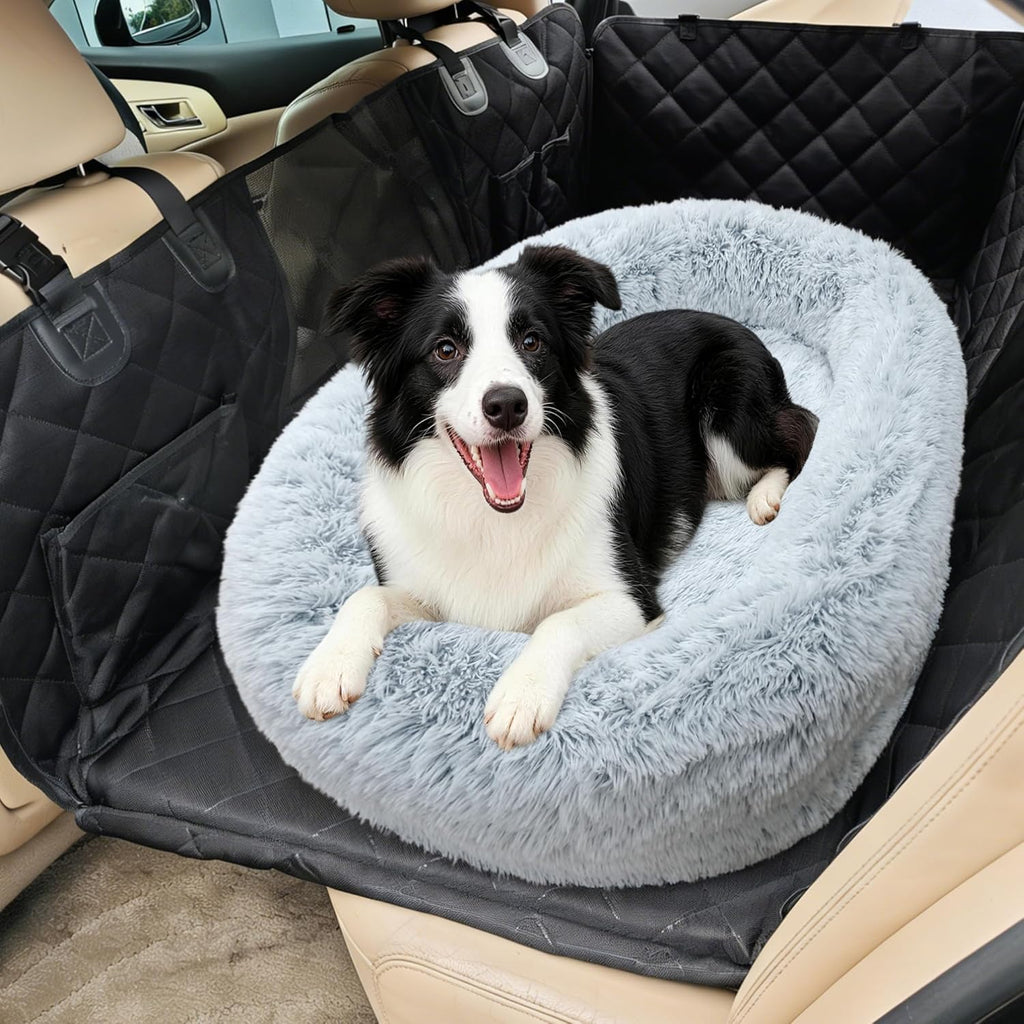 Loiion Orthopedic Car Dog Bed for Large Dogs, Waterproof Faux Fur Calming Travel Bed, Non-Slip Washable Backseat Bed for SUV & Sedan | Joint Support for Senior/Arthritic Pets
