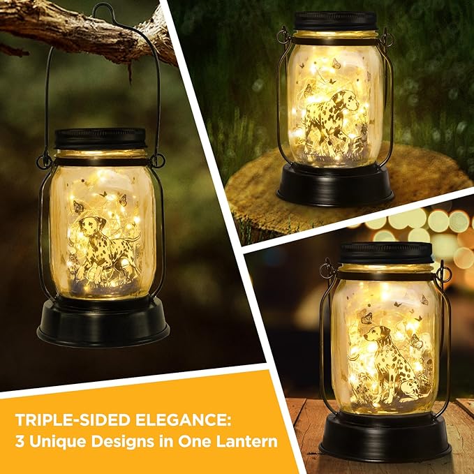 Dalmatian Gifts for Women/Men Dalmatian Solar Lanterns Mom Birthday Spotted Dog Lovers Lantern Pet Loss Firehouse Dog Memorial Lights Solar Garden Decoration for Yard, Patio,Backyard,Porch Torches