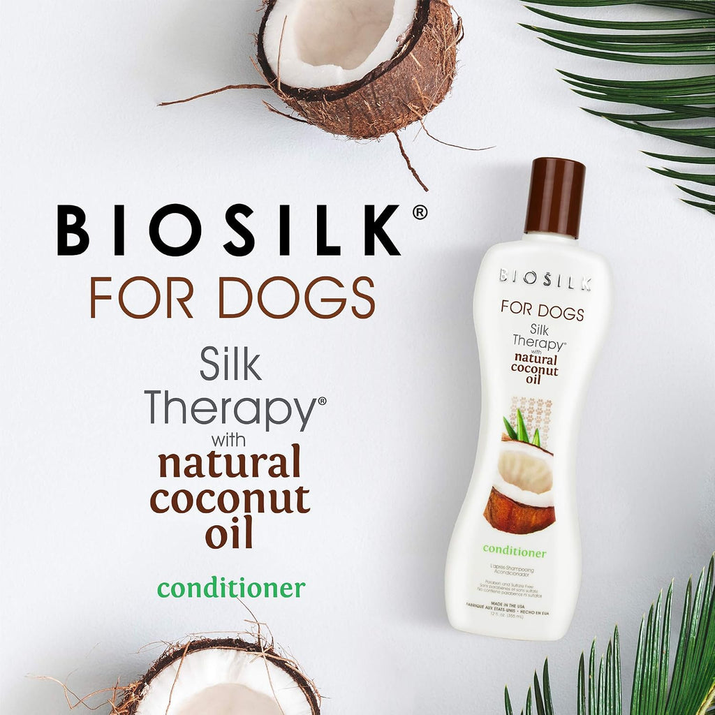 BioSilk for Dogs Silk Therapy Conditioner with Natural Coconut Oil | Coconut Oil Dog Conditioner from BioSilk for Dogs | Pet Conditioner for Dogs, 12 Ounces,Beige | Leaves coat soft and manageable, suitable for regular bathing, reduces tangles